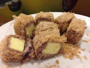 Curious Taro Tofu rolls, the tofu tastes like egg reds and its combination with the Taro makes this a trully nutrient dense and protein rich meal