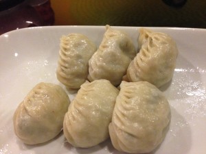 Spinach Gyoza Mushroom Gyoza with vermicelli. Done just right though I personally prefer thinner wraps!