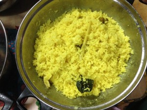 Indonesian yellow rice, with turmeric and pandan
