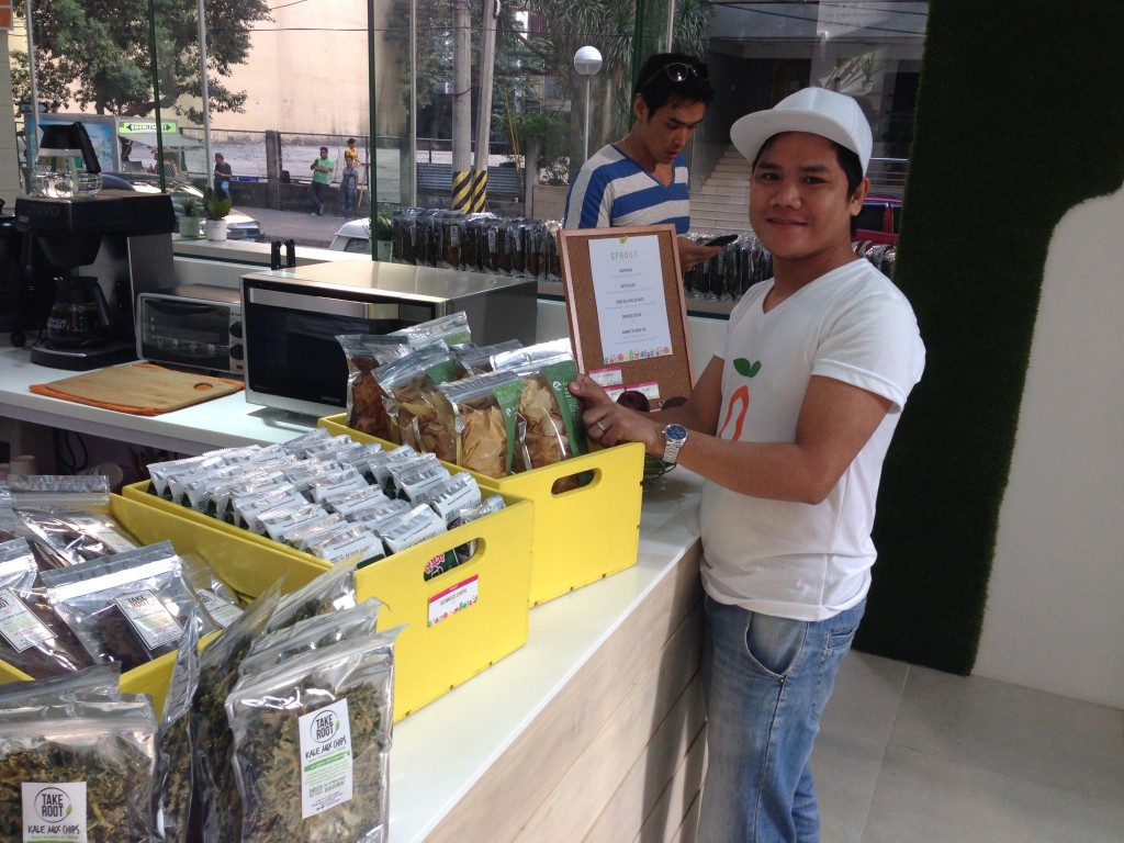 Over-the-counter selection includes Raw Dehydrated Kale Chips , Taro Chips, Fresh fruits like apples and banana and roasted and salted seaweeds